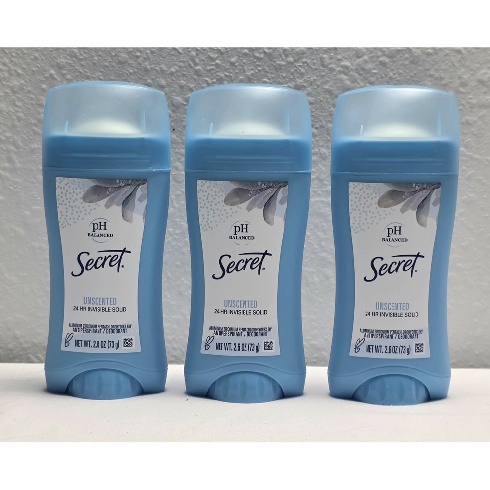 Lot Of 3 Secret Invisible Solid Unscented Deodorant PH Balanced 2.6oz Each